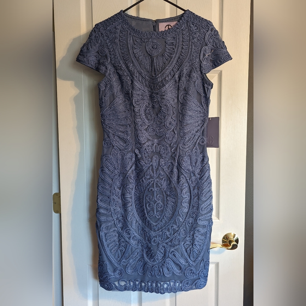 JS Collections Soutache Lace Mesh Sheath Dress